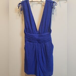 One Clothing Royal Blue Lined Deep V Romper, XS